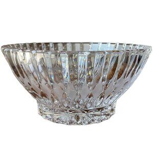 POLONIA Vintage Y2K 90s Art Glass Cut Crystal Bowl Ribbed & Diamond Pattern 8"